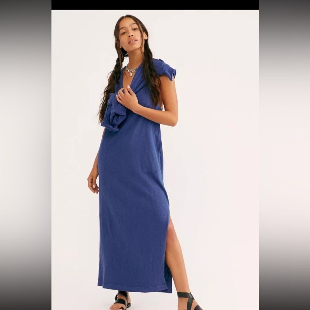FREE PEOPLE BEACH SHORE TO SHORE MIDI TANK DRESS IN INDIGO SPELL SMALL - Picture 3 of 3